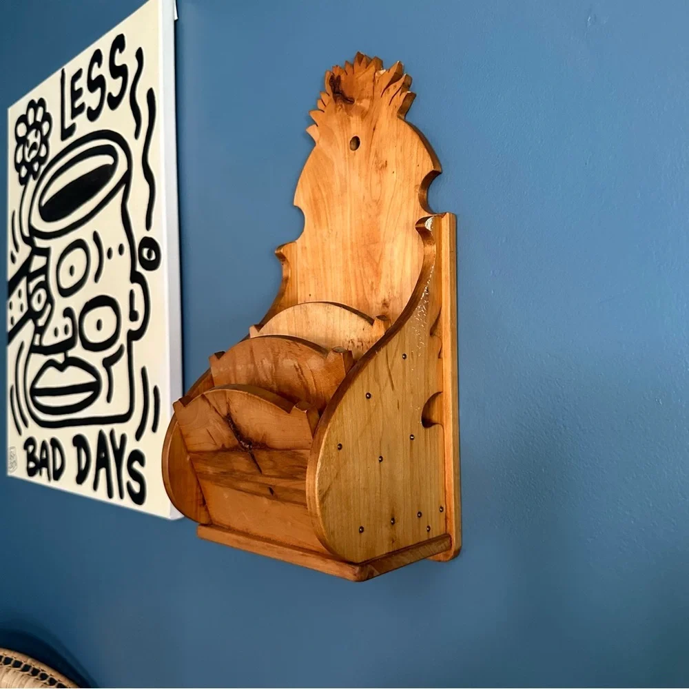 Vintage Handcrafted Natural Finish Wood Mail Sorter Recipe Card Wall Hanger
